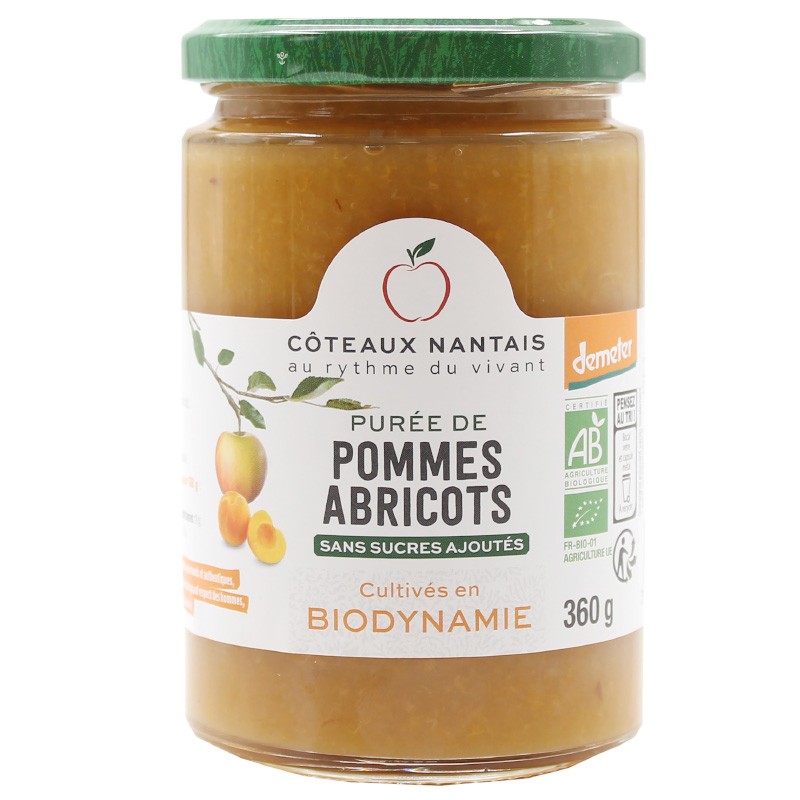 Purée pommes abricots Bio Demeter - 360 g idéal pour terminer les repas sans sucre et purs fruits pommes abricots