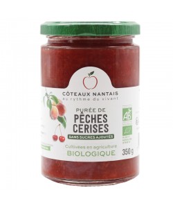 Purée pêches cerises Bio - 350 g idéal pour terminer les repas sans sucre et purs fruits pêches cerises