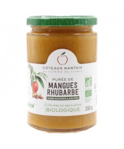 Purée mangue rhubarbe Bio - 350 g idéal pour terminer les repas sans sucre et purs fruits mangue rhubarbe