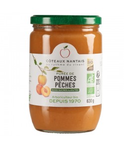 Purée de pommes pêches Bio - 630 g idéal pour terminer les repas sans sucre et purs fruits pommes pêches