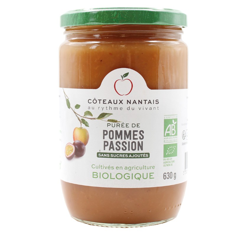 Purée de pommes passion Bio - 630 g idéal pour terminer les repas sans sucre et purs fruits pommes passion