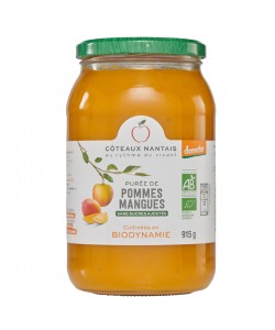 Purée de pommes Mangues Bio Demeter  - 915 g idéal pour terminer les repas sans sucre et purs fruits pommes mangues