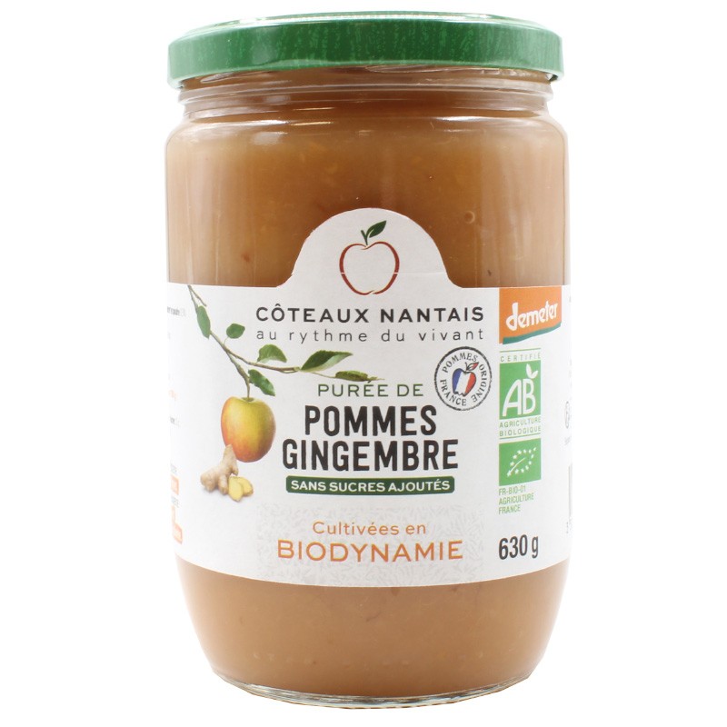 Purée de pommes gingembre Bio Demeter - 630 g idéal pour terminer les repas sans sucre et purs fruits pommes gingembre