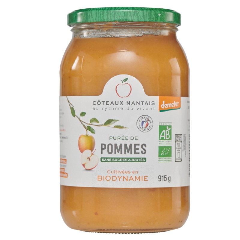 Purée de pommes Bio Demeter - 915 g idéal pour terminer les repas sans sucre et purs fruits pommes