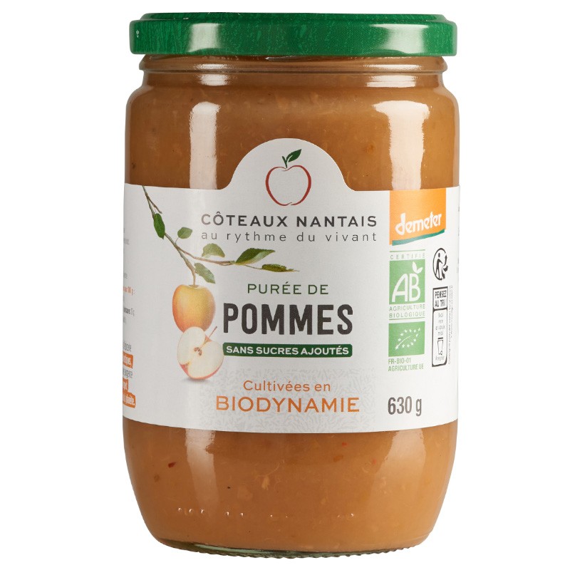 Purée de pommes Bio Demeter - 630 g idéal pour terminer les repas sans sucre et purs fruits pommes