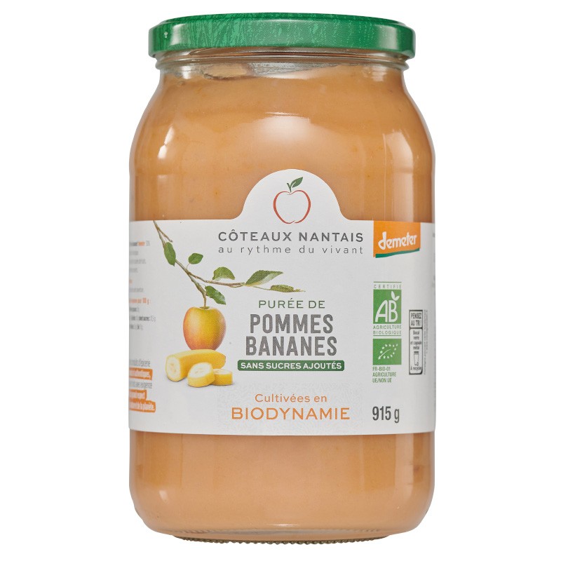 Purée de pommes Bananes Bio Demeter  - 915 g idéal pour terminer les repas sans sucre et purs fruits pommes bananes