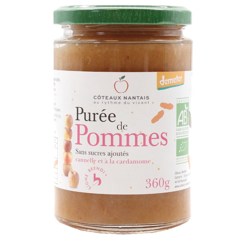 Purée de pommes aux épices Bio Demeter - 360 g idéal pour terminer les repas sans sucre et purs fruits pommes aux épices