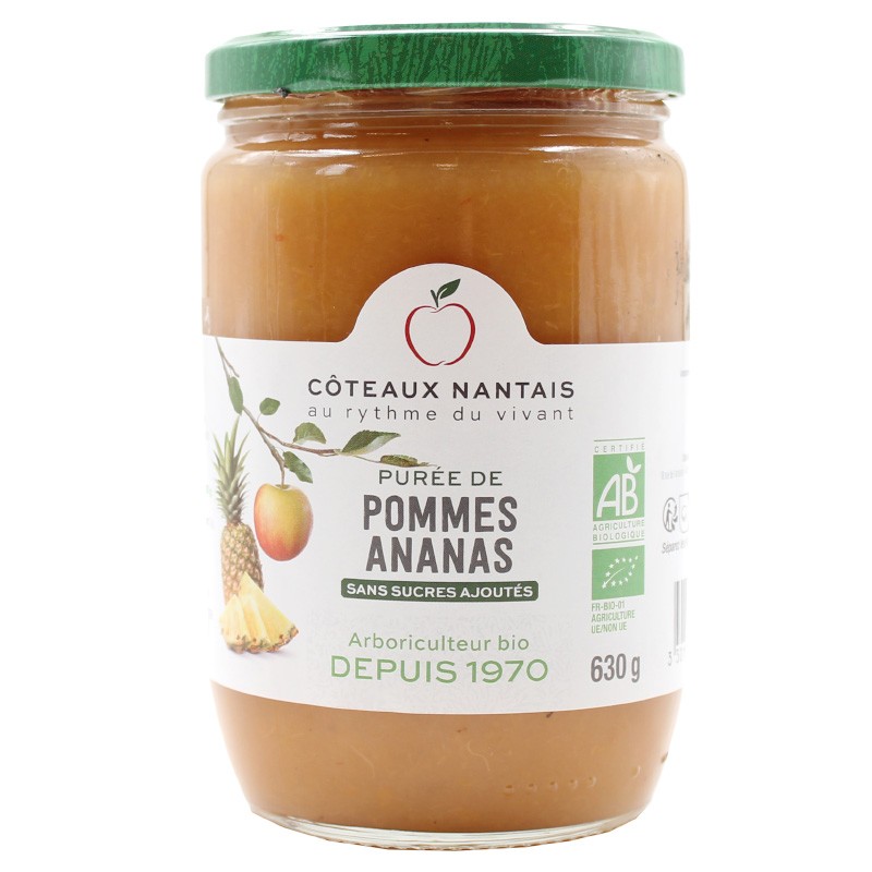 Purée de pommes ananas Bio - 630 g idéal pour terminer les repas sans sucre et purs fruits pommes ananas