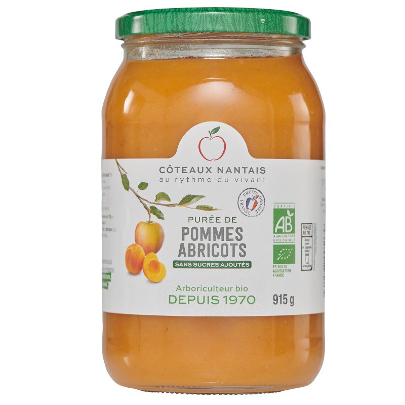 Purée de pommes Abricots Bio - 915 g idéal pour terminer les repas sans sucre et purs fruits pommes abricots