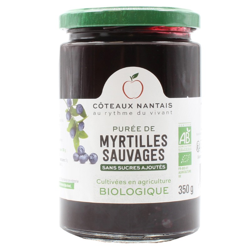 Purée de myrtilles Bio - 350 g idéal pour terminer les repas sans sucre et purs fruits myrtilles