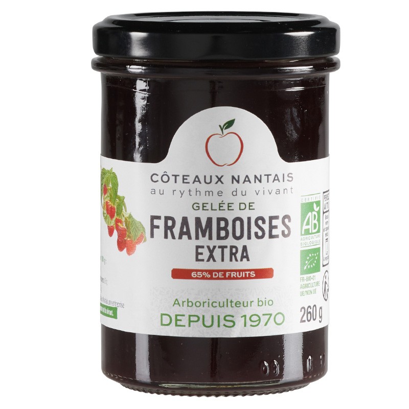 Gelée de framboises Bio - 260 g des Côteaux Nantais, indispensables du petit déjeuner gout framboises