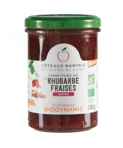 Confiture rhubarbe fraises extra Bio - 260 g,Côteaux Nantais, idéal pour accompagner des tartines de pain, ou des crêpes...