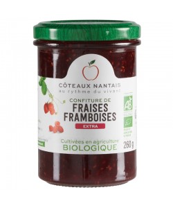 Confiture fraises framboises extra Bio - 260 g,Côteaux Nantais, idéal pour accompagner des tartines de pain, ou des crêpes...