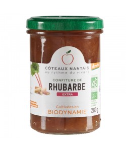 Confiture de rhubarbe extra Bio Demeter - 260 g, Côteaux Nantais, idéal pour accompagner des tartines de pain, ou des crêpes...