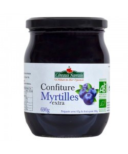 Confiture de myrtilles extra Bio - 690 g, Côteaux Nantais, idéal pour accompagner des tartines de pain, ou des crêpes...