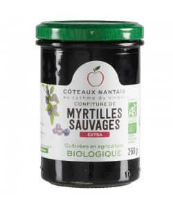 Confiture de myrtilles extra Bio - 260 g, Côteaux Nantais, idéal pour accompagner des tartines de pain, ou des crêpes...