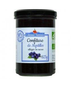 Confiture de myrtilles allégée en sucres Bio - 225 g,Côteaux Nantais, idéal pour accompagner des tartines de pain, ou des crêpes