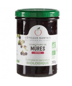 Confiture de mûres extra Bio - 260 g, Côteaux Nantais, idéal pour accompagner des tartines de pain, ou des crêpes...