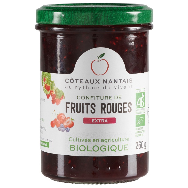 Confiture de fruits rouges extra Bio - 260 g, Côteaux Nantais, idéal pour accompagner des tartines de pain, ou des crêpes...