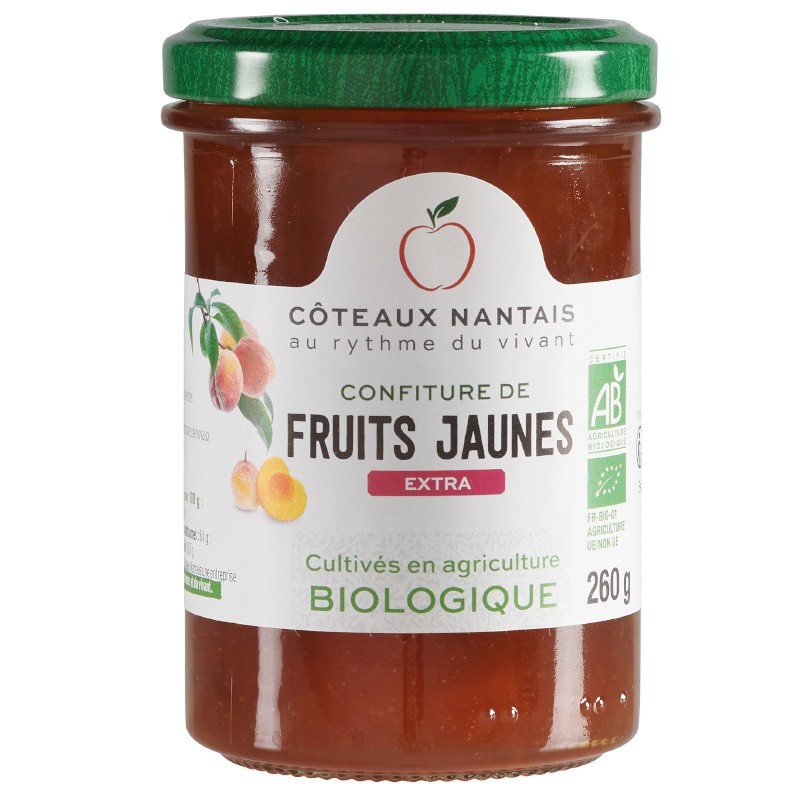 Confiture de fruits jaunes Bio - 260 g, Côteaux Nantais, idéal pour accompagner des tartines de pain, ou des crêpes...