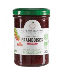 Confiture de framboises extra Bio - 260 g, Côteaux Nantais, idéal pour accompagner des tartines de pain, ou des crêpes...