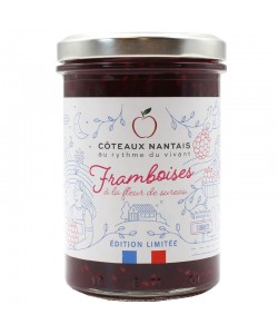 Confiture de framboises à la fleur de sureau Bio-Edition limité,Côteaux Nantais, idéal pour accompagner des tartines de pain