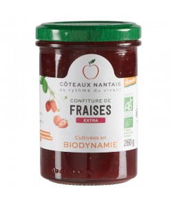 Confiture de fraises extra Bio Demeter- 260 g,Côteaux Nantais, idéal pour accompagner des tartines de pain, ou des crêpes...