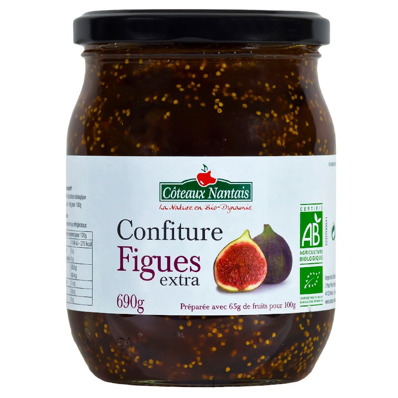 Confiture de figues extra Bio - 690 g, Côteaux Nantais, idéal pour accompagner des tartines de pain, ou des crêpes...