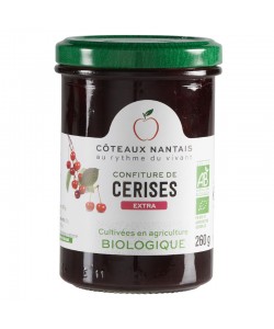 Confiture de cerises extra Bio - 260 g, Côteaux Nantais, idéal pour accompagner des tartines de pain, ou des crêpes...