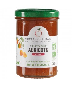 Confiture d'abricots extra Bio - 260 g, des Côteaux Nantais, idéal pour accompagner sur des tartines de pain, ou des crêpes...