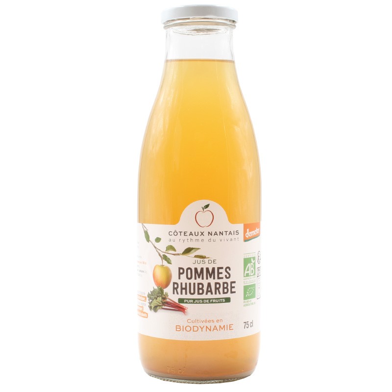 Jus pommes rhubarbe Bio Demeter - 75 cL des Côteaux Nantais, issus de fruits 100 % Bio de pommes rhubarbe