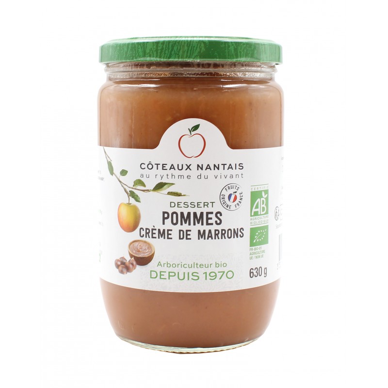 Dessert de pommes et crème de marrons  Bio - 630 g, idéal pour terminer les repas, crème de marron.