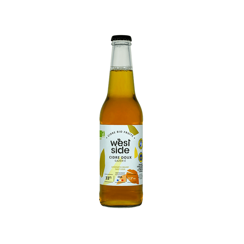 Cidre doux WEST SIDE Bio - 33 cL des Côteaux Nantais, élaborés avec des pommes à couteaux et à cidre Cidre doux WEST SIDE Bio - 33 cL des Côteaux Nantais, élaborés avec des pommes à couteaux et à cidre