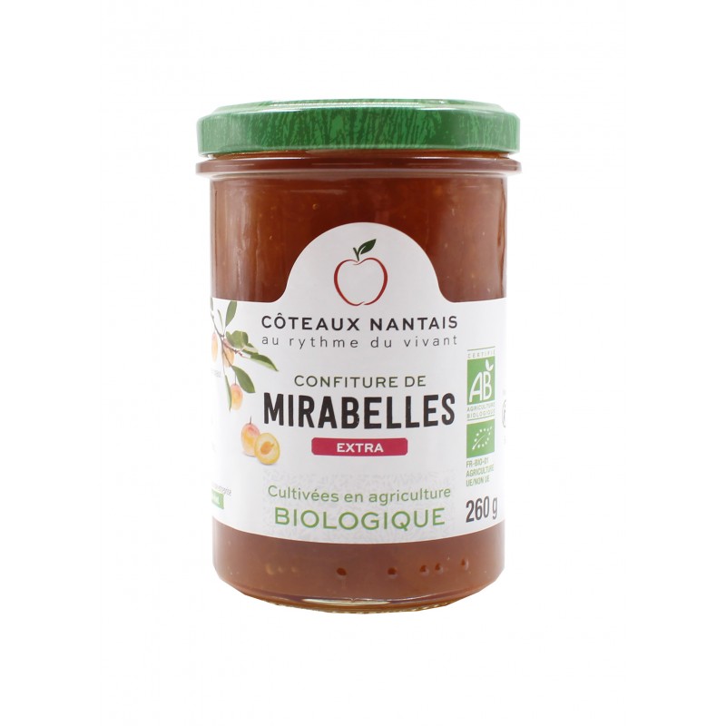 Confiture de mirabelles extra Bio - 260g, Côteaux Nantais, idéal pour accompagner des tartines de pain, ou des crêpes...