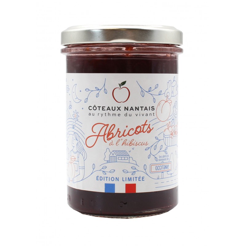 Confiture d'abricots Bio à la fleur d'hibiscus - Edition limitée,Côteaux Nantais, idéal pour accompagner des tartines de pain Confiture d'abricots Bio à la fleur d'hibiscus - Edition limitée,Côteaux Nantais, idéal pour accompagner des tartines de pain