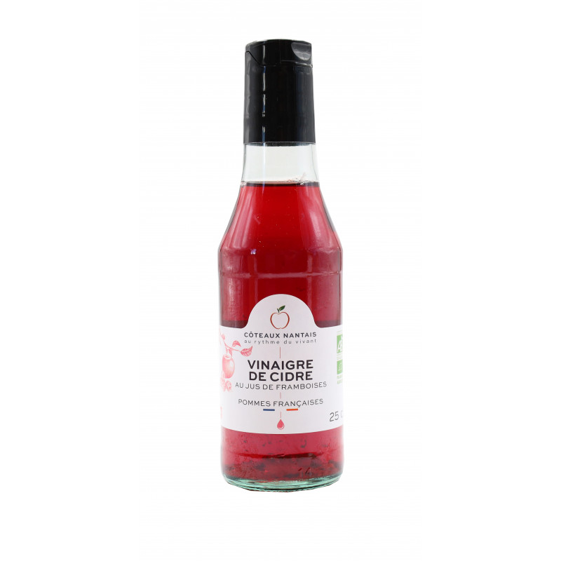 Vinaigre de cidre & jus de framboises Bio - 25 cL des Côteaux Nantais, vinaigre de cidre ajouté à un jus de framboises