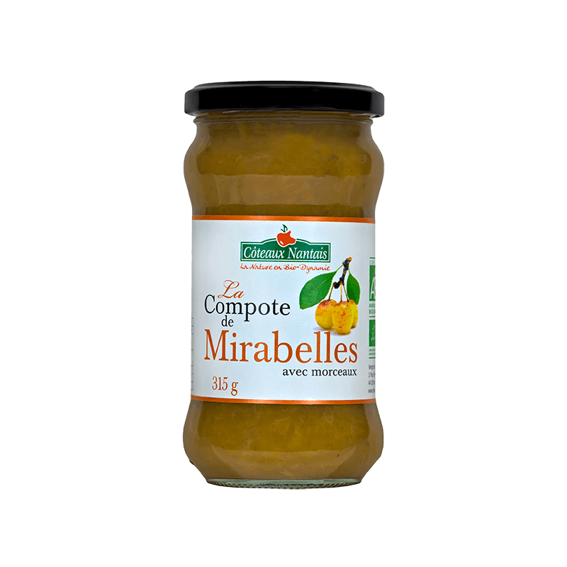 Compote de Mirabelles Bio - 315 g, des Côteaux Nantais, idéal pour ajouter une touche sucrée avec du sucre de canne Compote de Mirabelles Bio - 315 g, des Côteaux Nantais, idéal pour ajouter une touche sucrée avec du sucre de canne