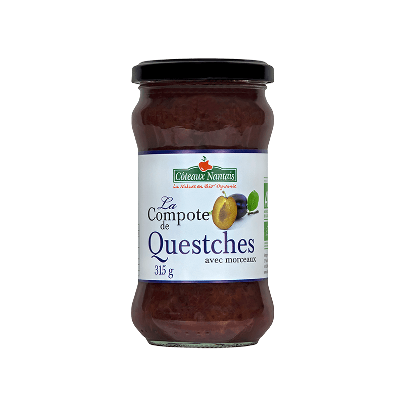 Compote de Quetsches Bio - 315 g, des Côteaux Nantais, idéal pour ajouter une touche sucrée avec du sucre de canne Compote de Quetsches Bio - 315 g, des Côteaux Nantais, idéal pour ajouter une touche sucrée avec du sucre de canne