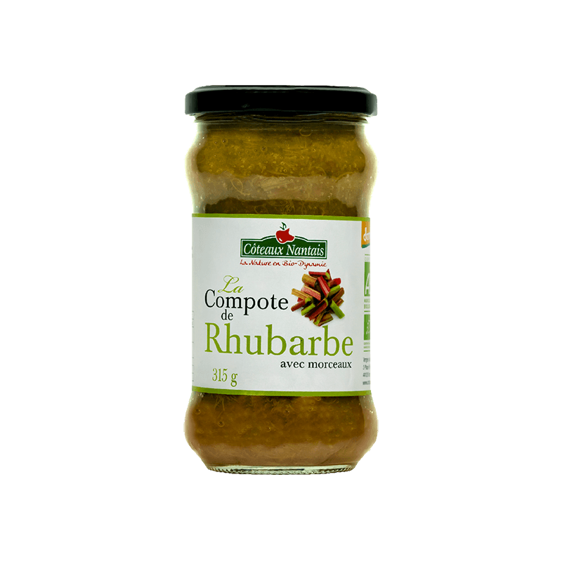 Compote de rhubarbe Bio Demeter - 315 g, des Côteaux Nantais, idéal pour ajouter une touche sucrée avec du sucre de canne