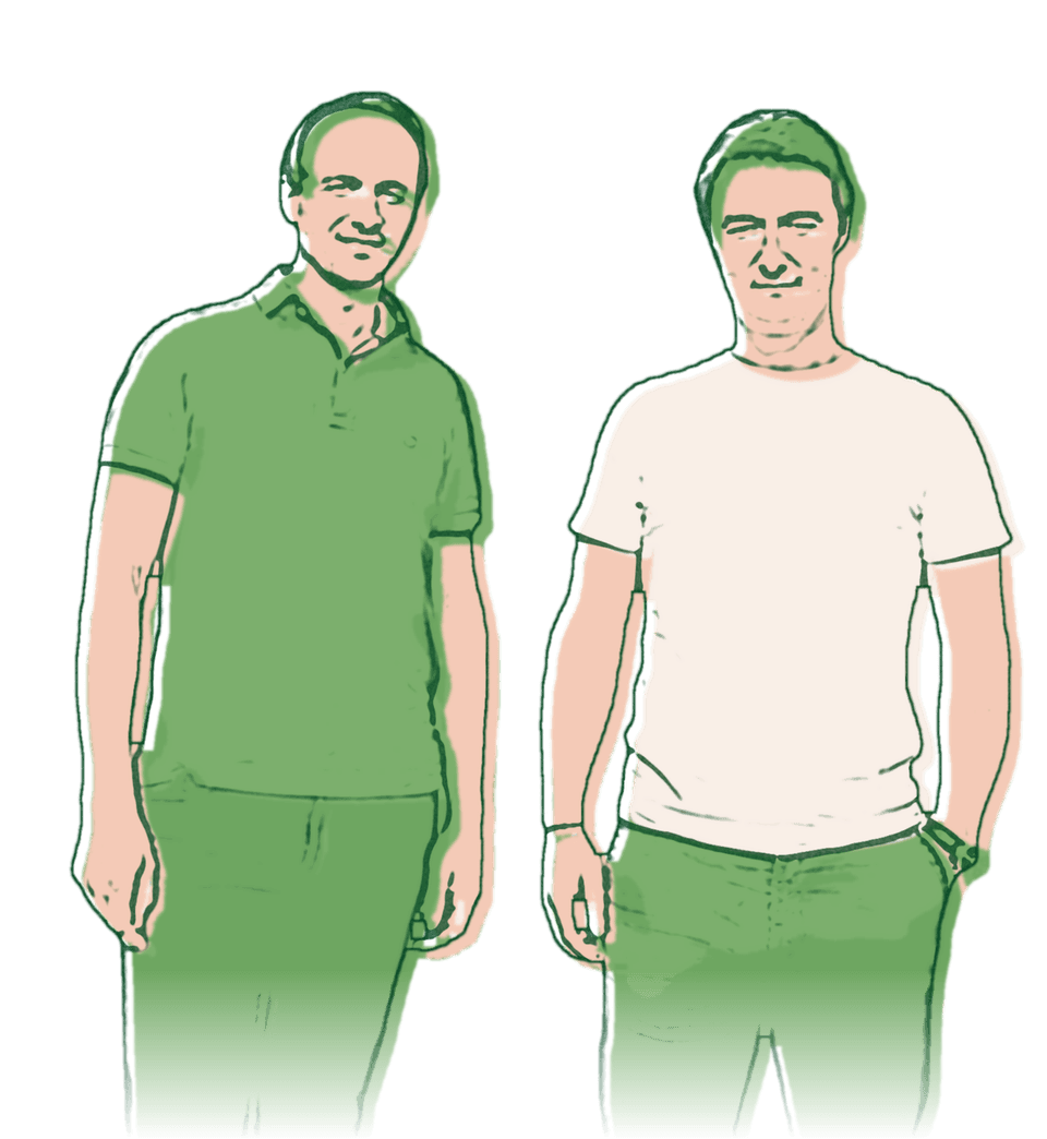 Illustration of François Audo and Antoine Bonhomme, side by side