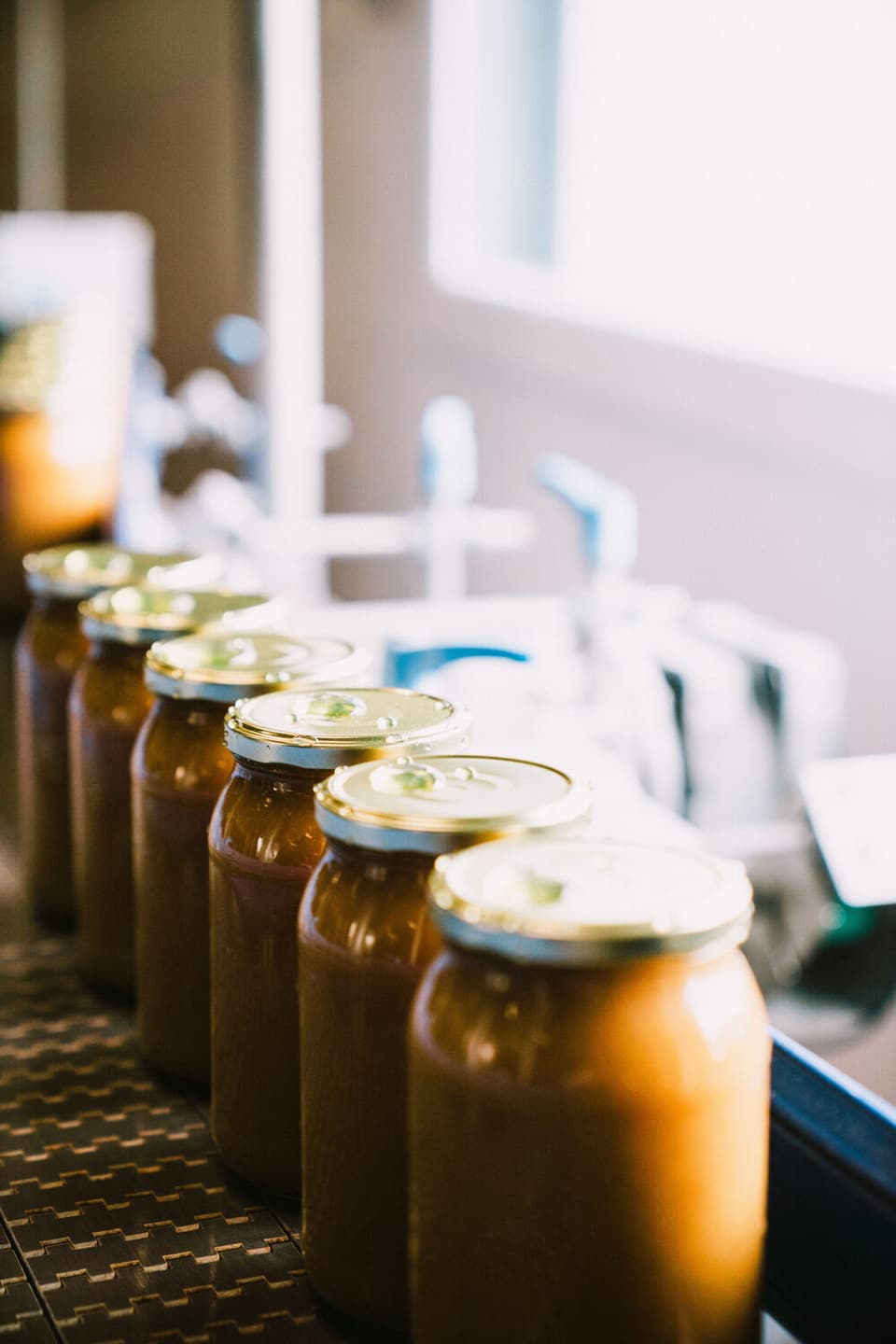 Jam jars on the production line